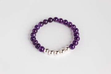 Handmade Amethyst and Sterling Silver Beaded Stretch Bracelet by Olivia on The Always Busy Mama team