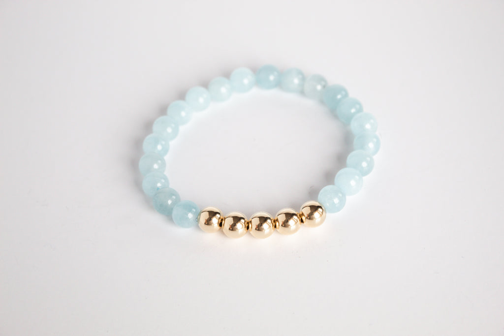 Handmade Aquamarine and 14K Gold Filled Beaded Stretch Bracelet by Olivia on The Always Busy Mama team