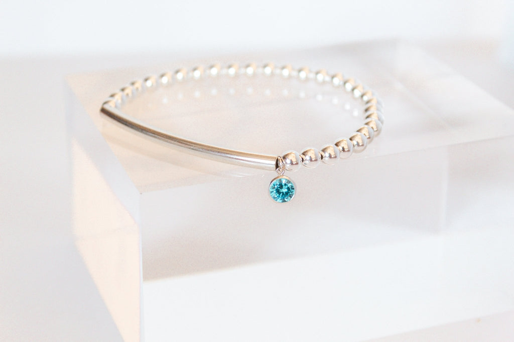 Bar + Sterling Silver Bead Stretch Bracelet | Custom Moments - The Always Busy Mama
