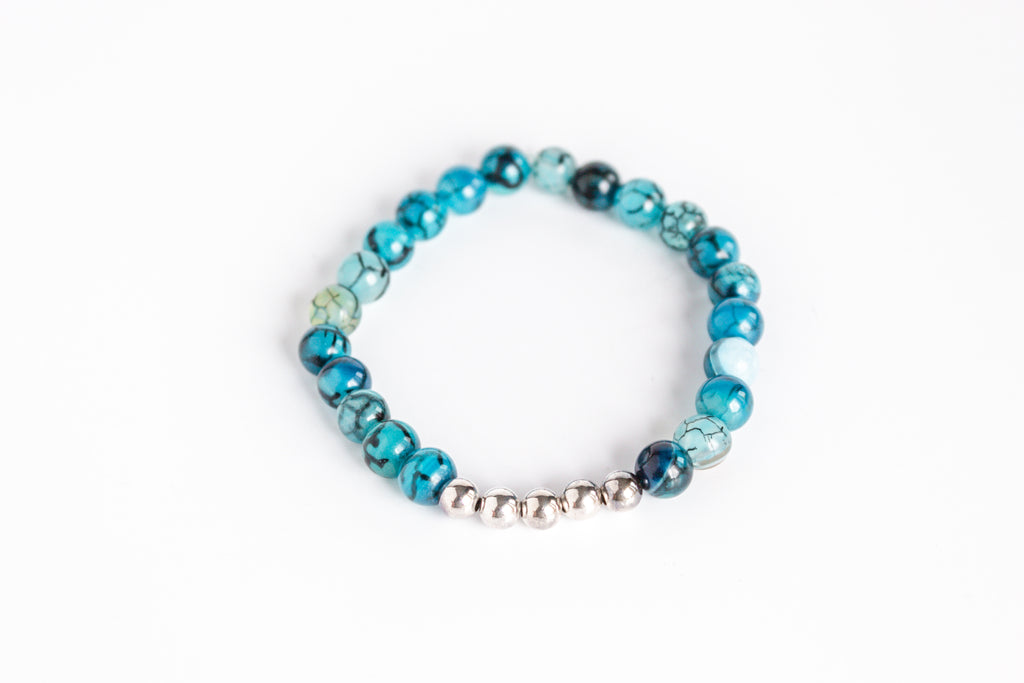 Handmade Blue Vein Agate and Sterling Silver Beaded Stretch Bracelet by Olivia on The Always Busy Mama team