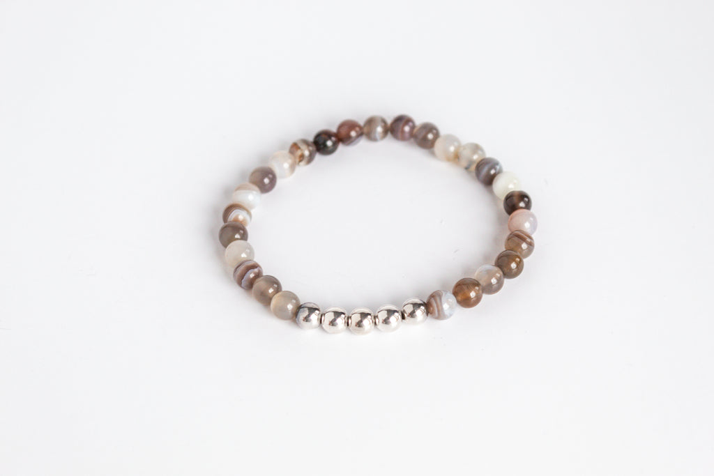 Handmade Botswana Agate and Sterling Silver Beaded Stretch Bracelet by Olivia on The Always Busy Mama team