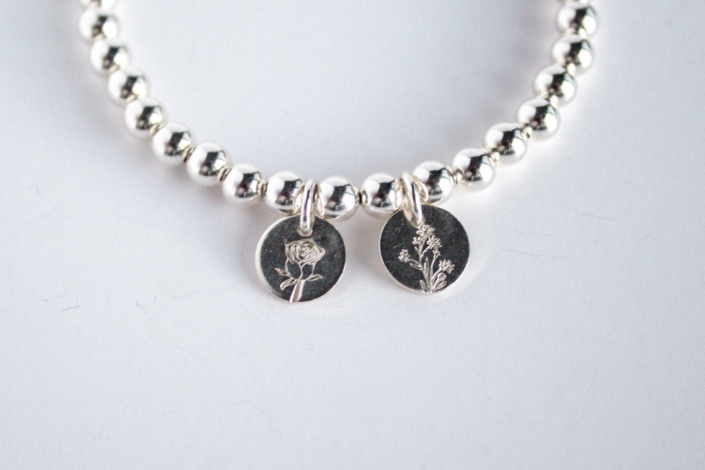 Birth Flower + Sterling Silver Beaded Bracelet | Custom Moments - The Always Busy Mama