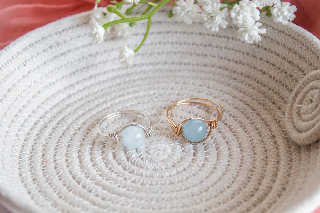 Aquamarine Wire Wrapped Ring - The Always Busy Mama
