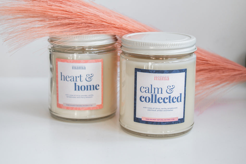 Close-up of a handcrafted scented candle by The Always Busy Mama.