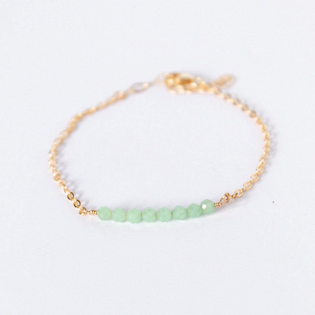 Moments and Milestone chain bracelet with chafe gemstones on a 14k gold filled chain.