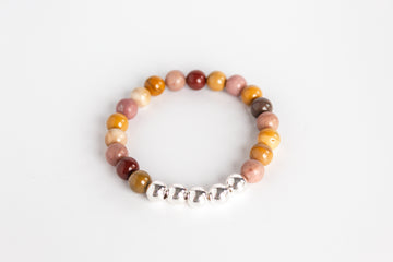 Handmade Mookaite Jasper gemstone and Sterling Silver Beaded Stretch Bracelet by Olivia on The Always Busy Mama team