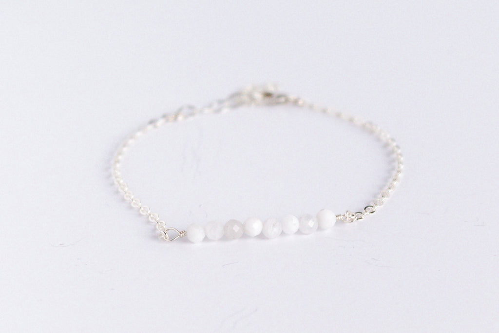 Moments and Milestone chain bracelet with moonstone gemstones on a sterling silver chain.