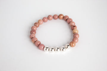 Handmade Pink Rhodanite gemstone and Sterling Silver Beaded Stretch Bracelet by Olivia on The Always Busy Mama team