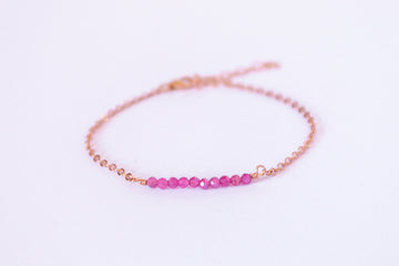 Moments and Milestone chain bracelet with pink tourmaline gemstones on a 14k rose gold filled chain.