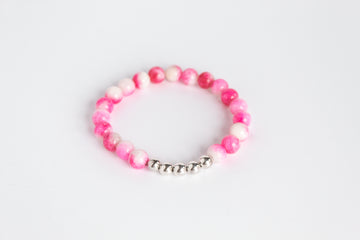 Handmade Pink and White Agate gemstone and Sterling Silver Beaded Stretch Bracelet by Olivia on The Always Busy Mama team