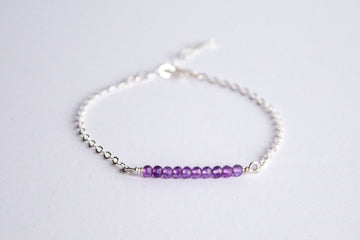 Moments and Milestone chain bracelet with purple amethyst gemstones on a sterling silver chain.