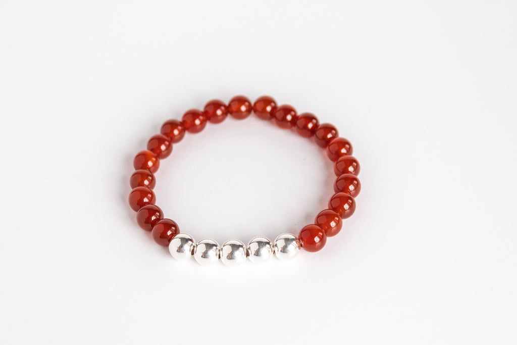 Handmade Red Agate and Sterling Silver Beaded Stretch Bracelet by Olivia on The Always Busy Mama team