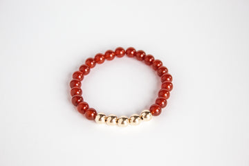 Handmade red agate gemstone and 14K gold filled Beaded Stretch Bracelet by Olivia on The Always Busy Mama team