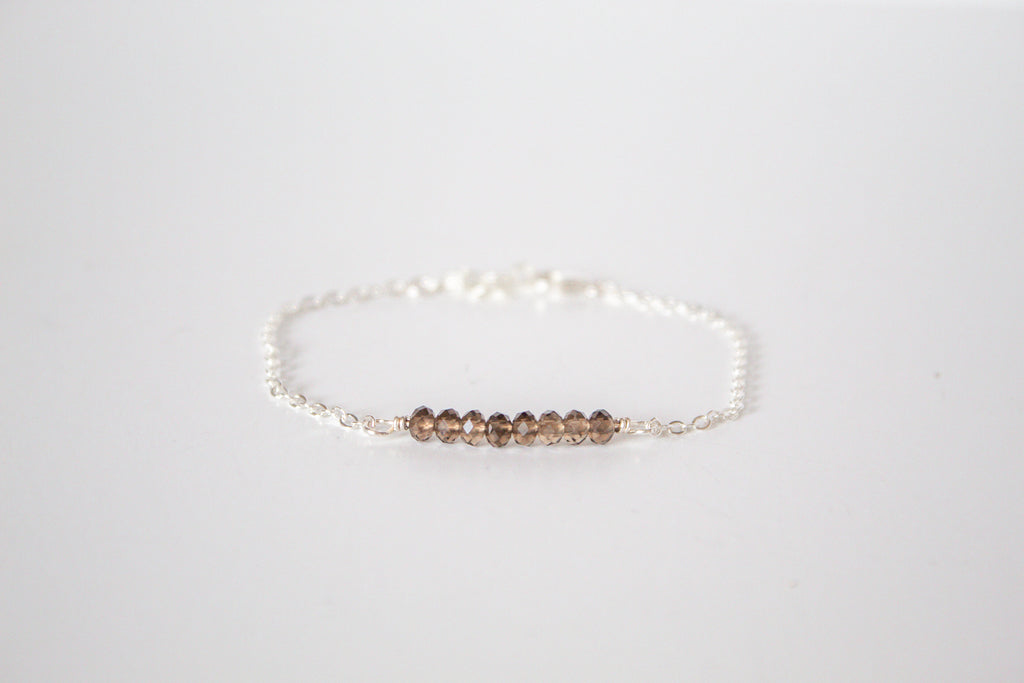 Moments and Milestone chain bracelet with smokey quartz gemstones on a sterling silver chain