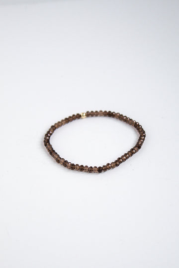 Fall collection gemstone stretch bracelet with Smokey quarts beads, displayed on a clean white background