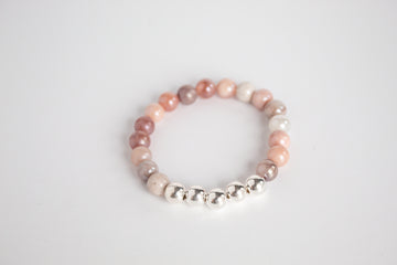 Handcrafted Sunstone gemstone and Sterling Silver Beaded Stretch Bracelet by Olivia on The Always Busy Mama team