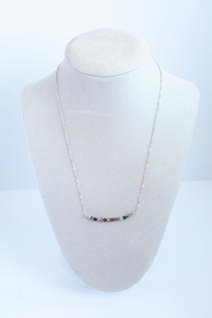 Moments and Milestone chain necklace with tourmaline gemstone on a sterling silver chain.