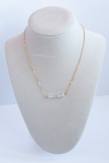 Moments and Milestone chain necklace with herkimer diamond gemstone on a 14K gold-filled chain.